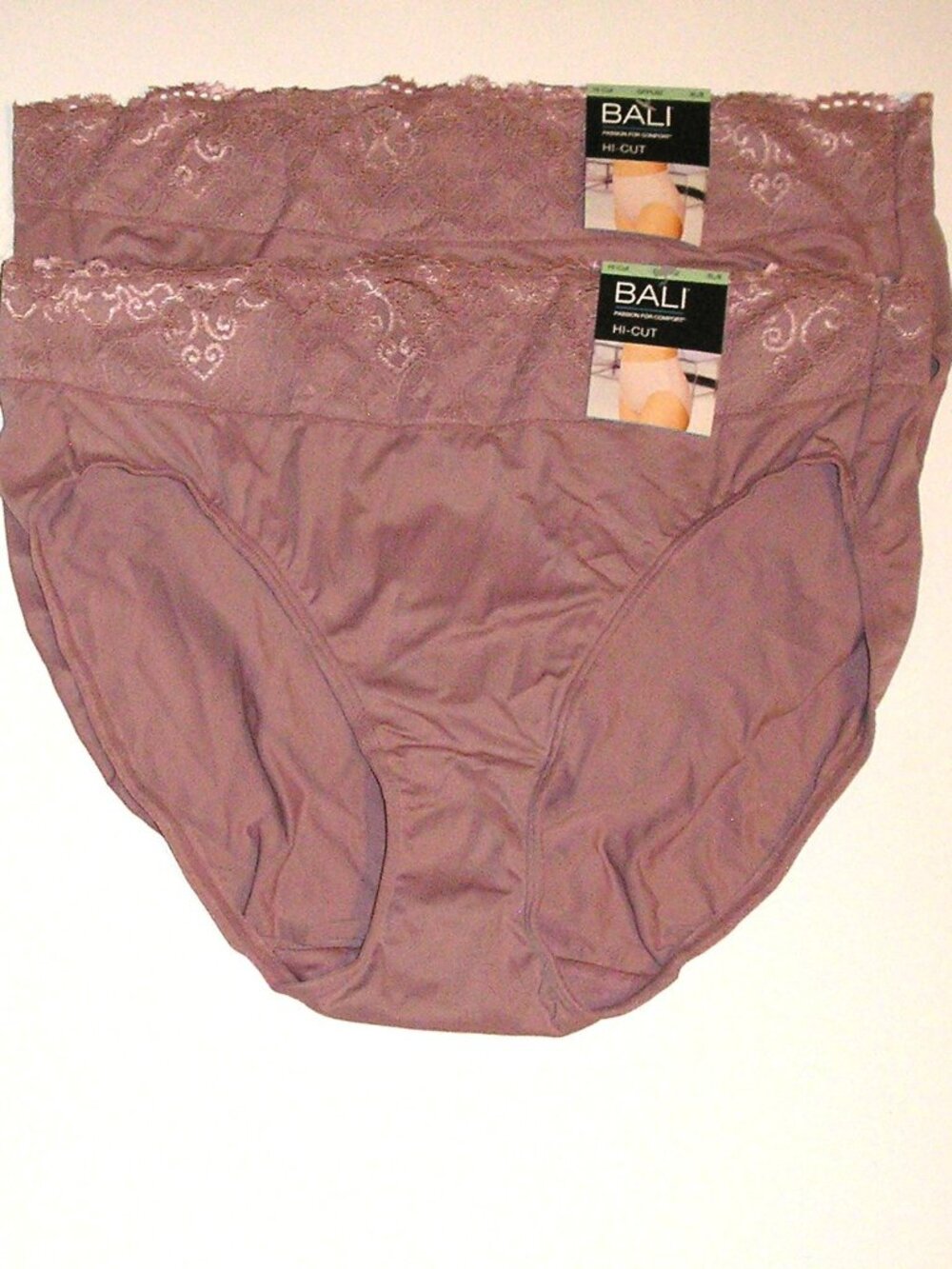 Set of 2 Bali Passion for Comfort Dusty Purple Hi Cut Panties Lingerie, Sz 8 XL